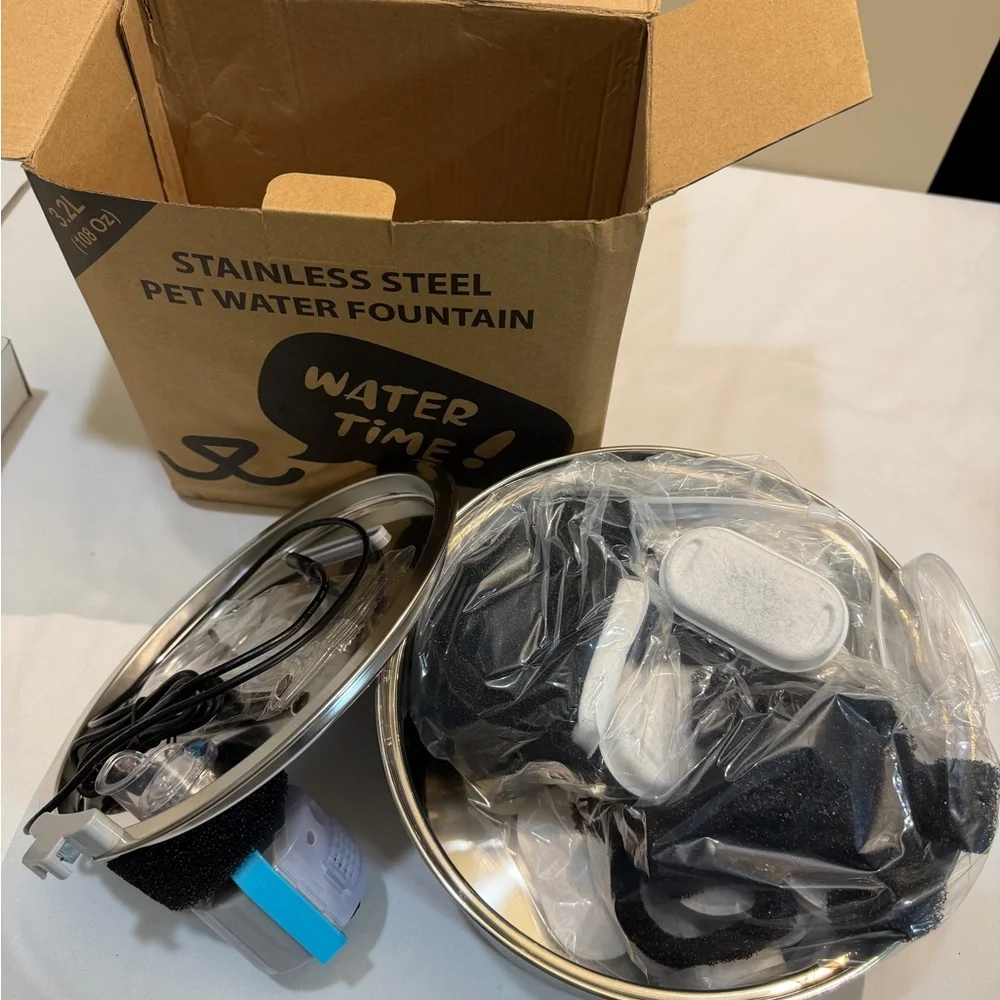 NIB Stainless Steel 3.2L Pet H2O Fountain Triple Defense PROTechnology